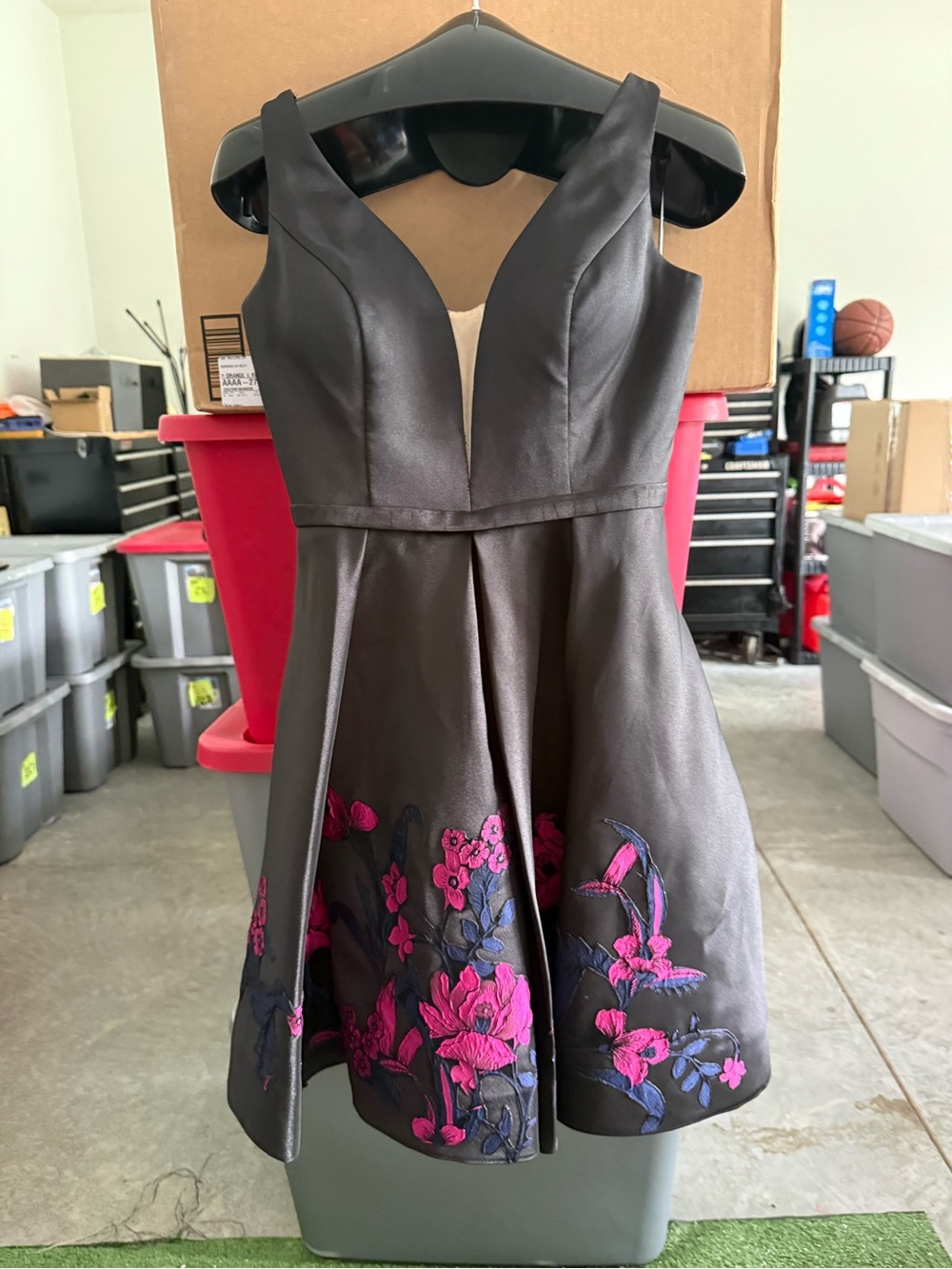 Women’s Black Floral Embroidered Fit & Flare Dress 98